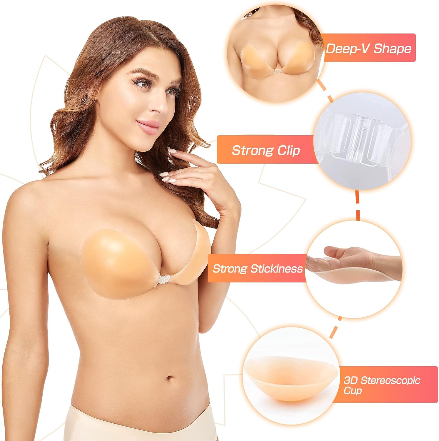 Push-Up Wire-Free Solid Silico - Strapless Bra Adhesive recension och pris